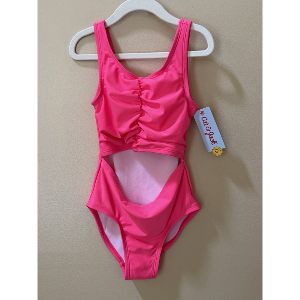 NEW Cat & Jack Girls Front Cut One Piece Swimsuit Pink Sz S (6/7) NWT